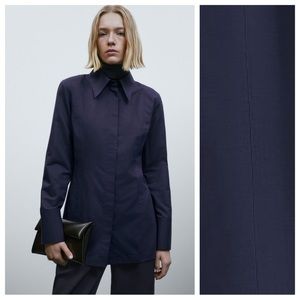 NWOT. Massimo Dutti Blue Cotton/Silk Blend Shirt. Size M.